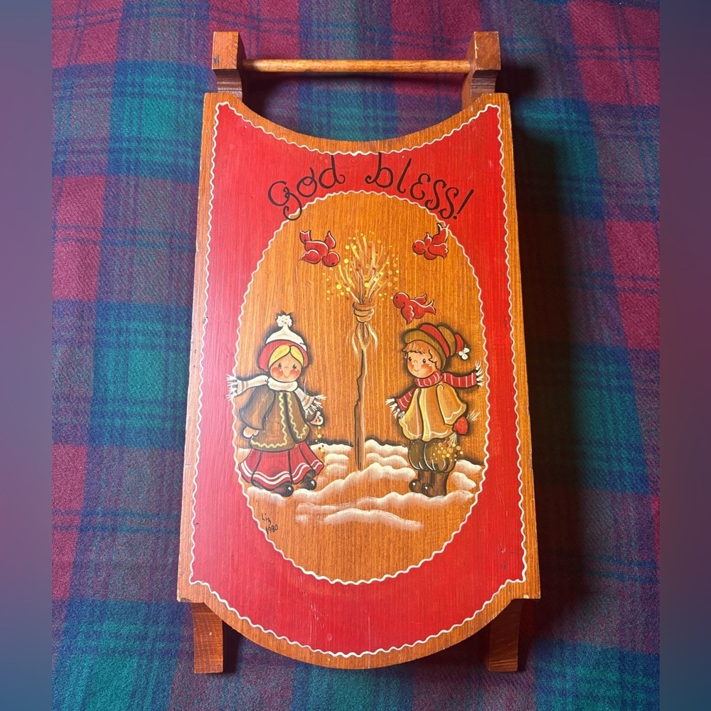 Vintage Wooden Holiday Folk Art Sled Decor